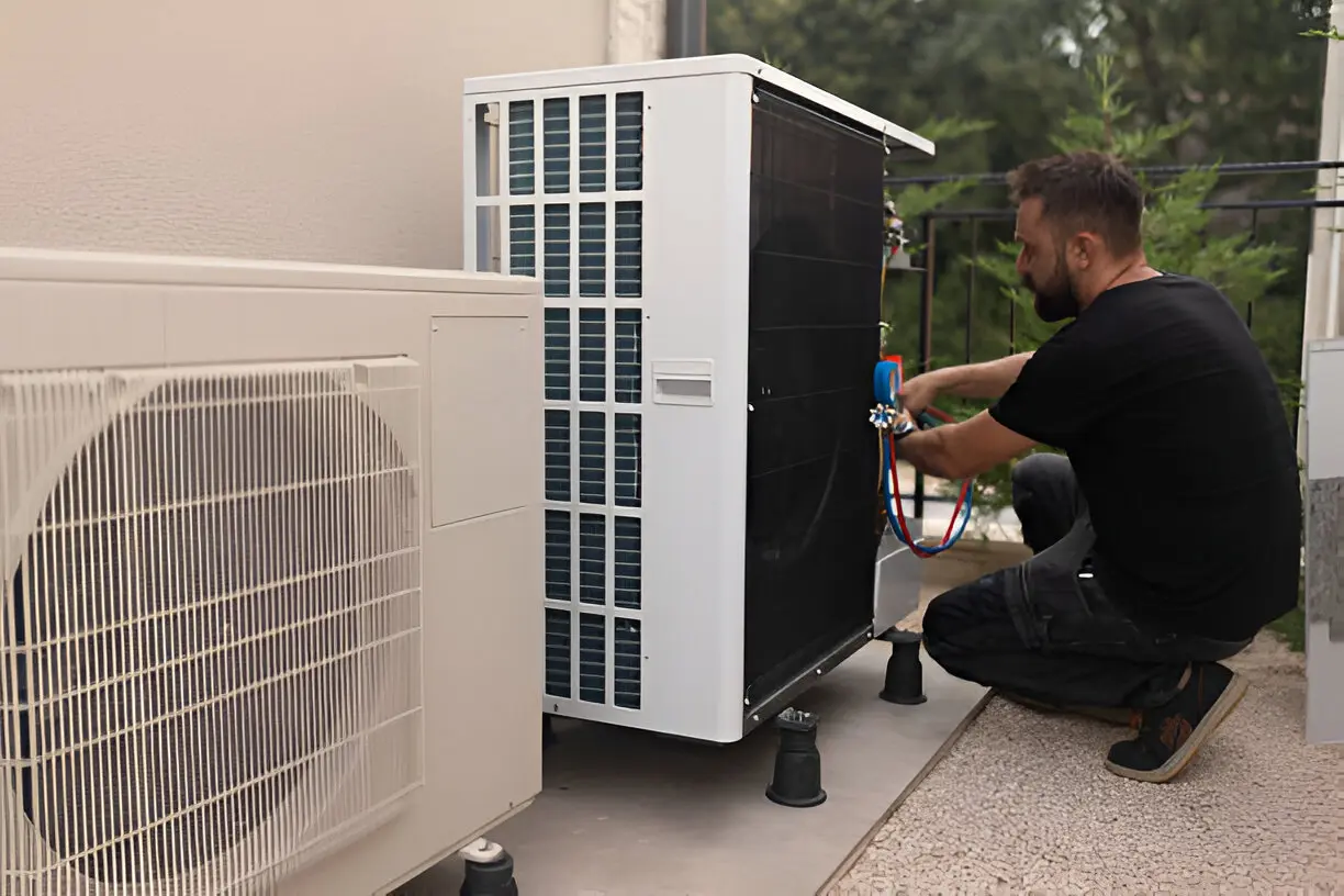 Home 13 HVAC technician servicing heating and cooling systems for a commercial building in Orlando